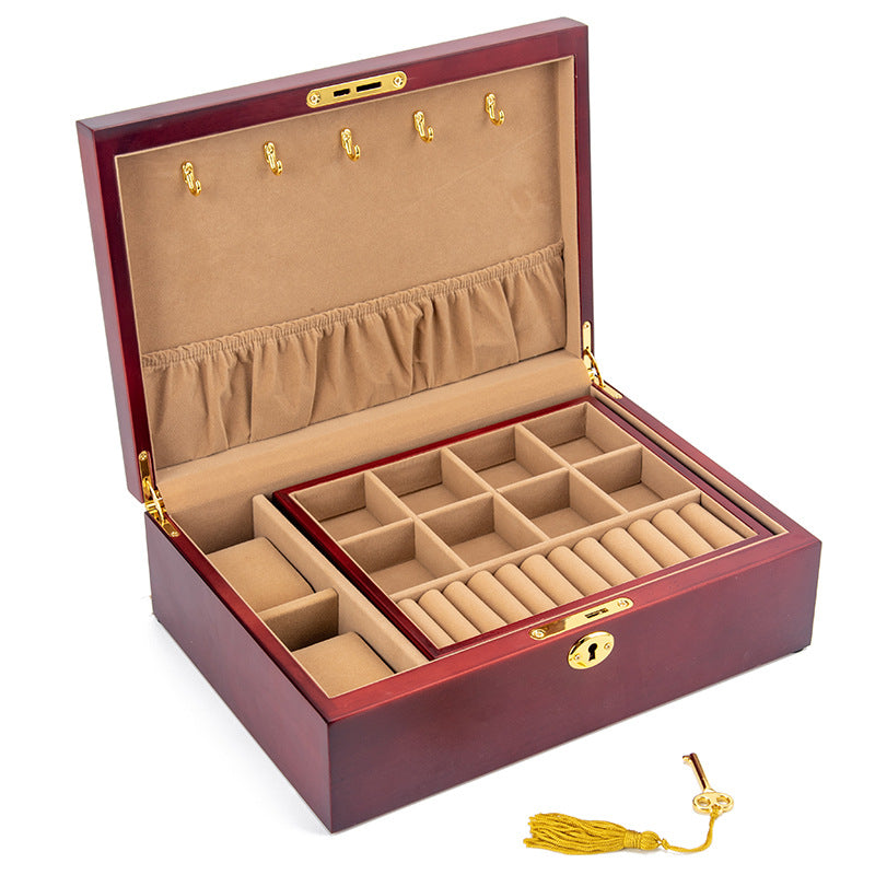 BOÎTE DE RANGEMENT BIJOUX RÉTRO EN BOIS MASSIF AVEC SERRURE