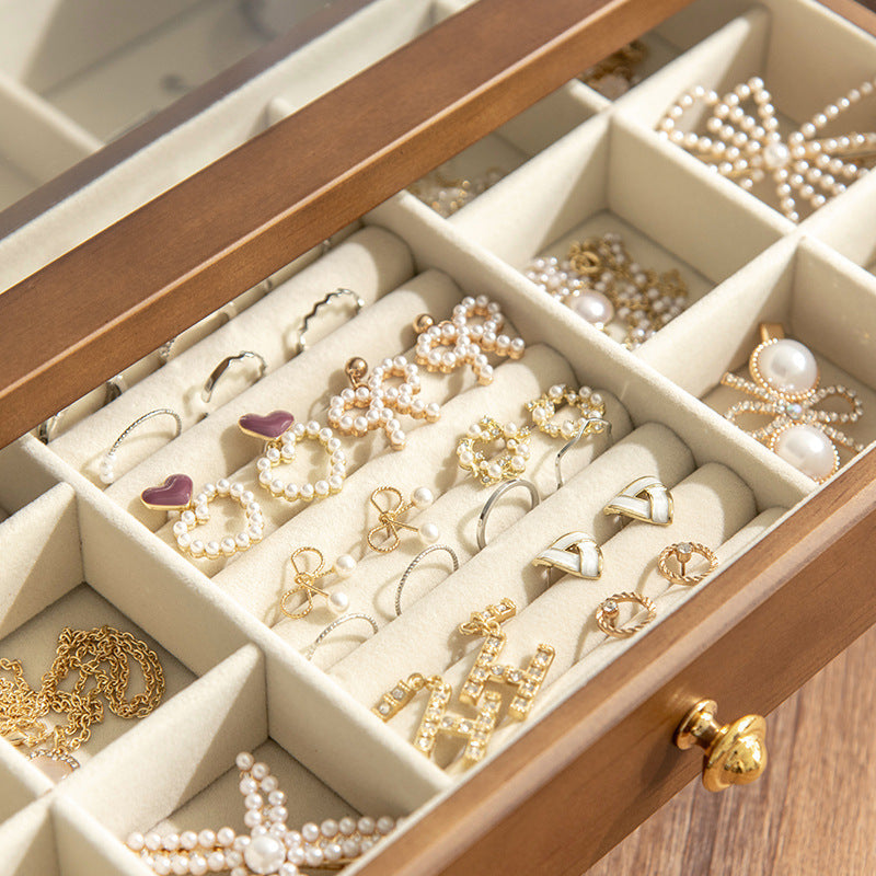 BOÎTE À BIJOUX EN BOIS MASSIF HAUT DE GAMME BOÎTE DE RANGEMENT EN VERRE TRANSPARENT