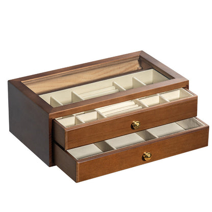 BOÎTE À BIJOUX EN BOIS MASSIF HAUT DE GAMME BOÎTE DE RANGEMENT EN VERRE TRANSPARENT