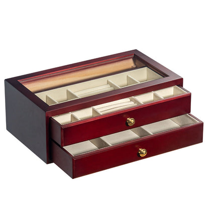 BOÎTE À BIJOUX EN BOIS MASSIF HAUT DE GAMME BOÎTE DE RANGEMENT EN VERRE TRANSPARENT