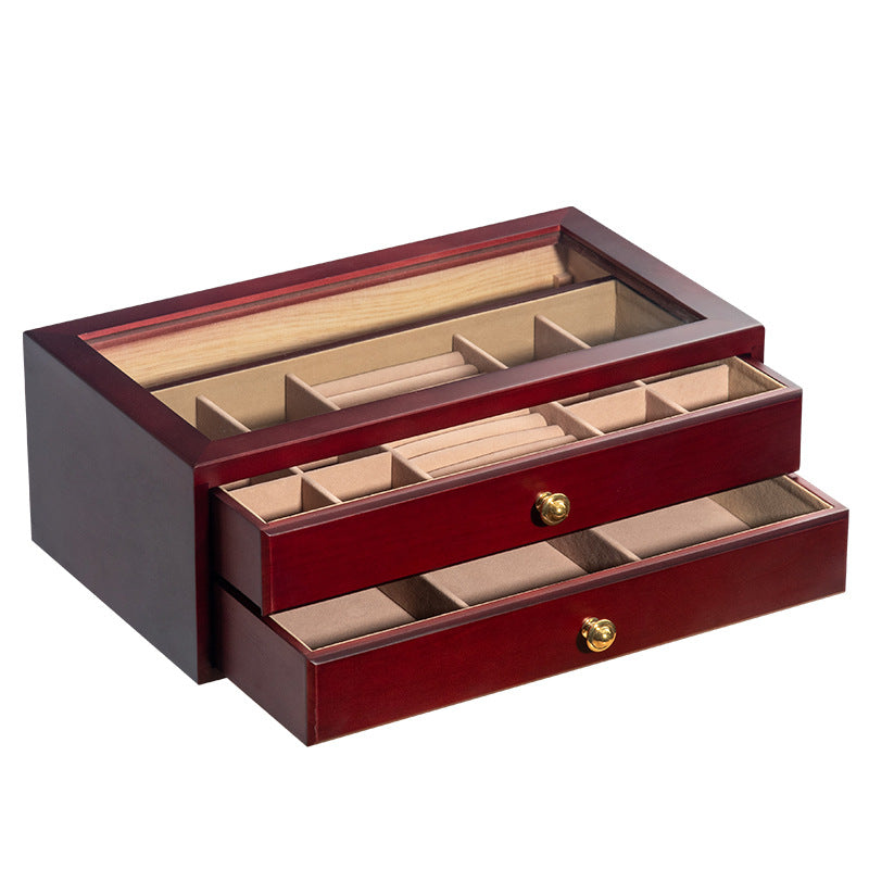 BOÎTE À BIJOUX EN BOIS MASSIF HAUT DE GAMME BOÎTE DE RANGEMENT EN VERRE TRANSPARENT