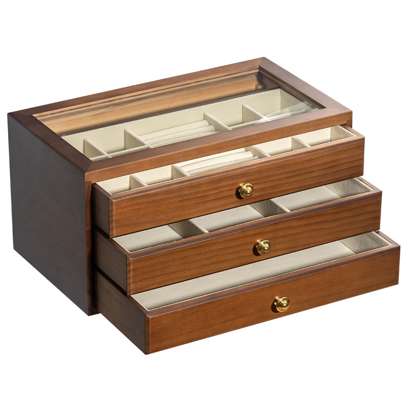 BOÎTE À BIJOUX EN BOIS MASSIF HAUT DE GAMME BOÎTE DE RANGEMENT EN VERRE TRANSPARENT