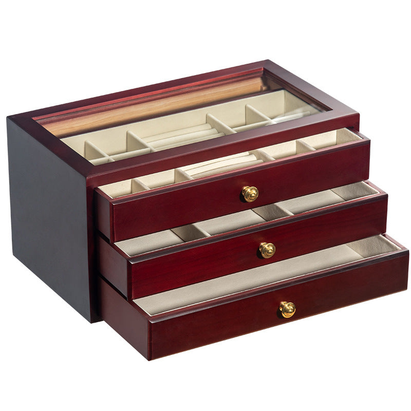 BOÎTE À BIJOUX EN BOIS MASSIF HAUT DE GAMME BOÎTE DE RANGEMENT EN VERRE TRANSPARENT
