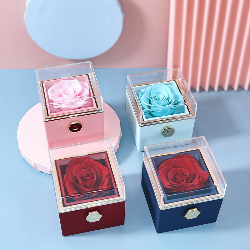 BOÎTE CADEAU BIJOUX ROSE ÉTERNELLE ROTATIVE CRÉATIVE (SANS LOGO)