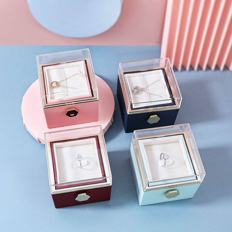BOÎTE CADEAU BIJOUX ROSE ÉTERNELLE ROTATIVE CRÉATIVE (SANS LOGO)