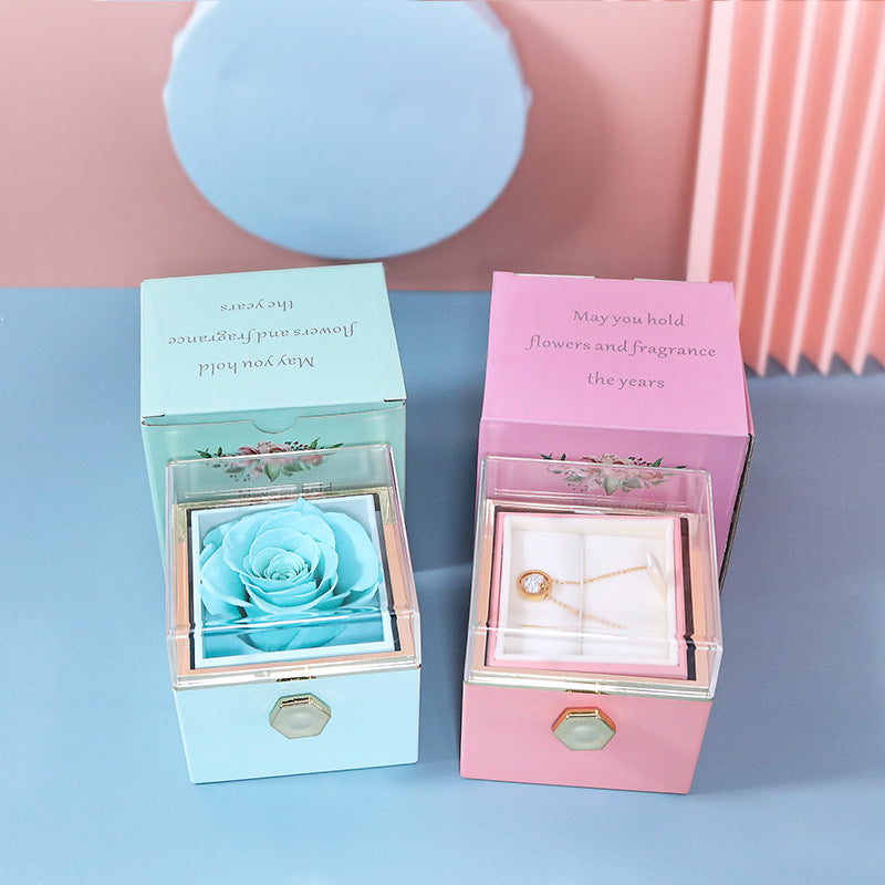 BOÎTE CADEAU BIJOUX ROSE ÉTERNELLE ROTATIVE CRÉATIVE (SANS LOGO)