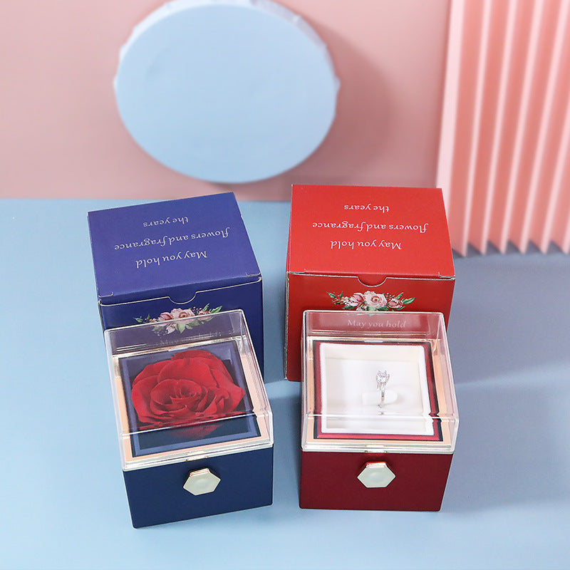 BOÎTE CADEAU BIJOUX ROSE ÉTERNELLE ROTATIVE CRÉATIVE (SANS LOGO)