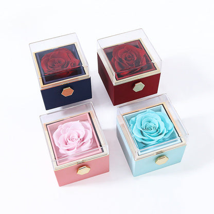 BOÎTE CADEAU BIJOUX ROSE ÉTERNELLE ROTATIVE CRÉATIVE (SANS LOGO)