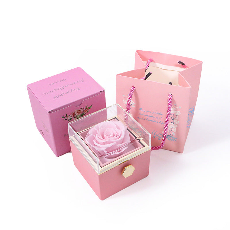 BOÎTE CADEAU BIJOUX ROSE ÉTERNELLE ROTATIVE CRÉATIVE (SANS LOGO)