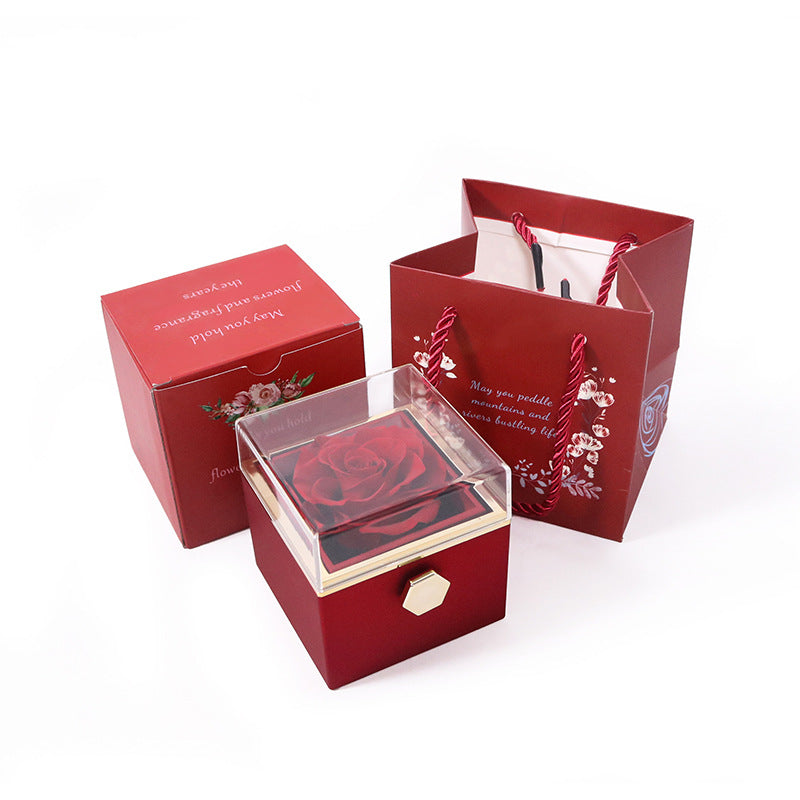 BOÎTE CADEAU BIJOUX ROSE ÉTERNELLE ROTATIVE CRÉATIVE (SANS LOGO)