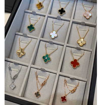 [Lumi Jewels]CLOVER 15MM MALACHITE SINGLE FLOWER  NECKLACE