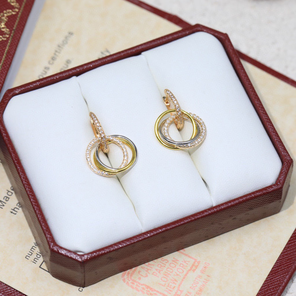 [Lumi Jewelery]TRINITY HALF DIAMOND  EARRINGS
