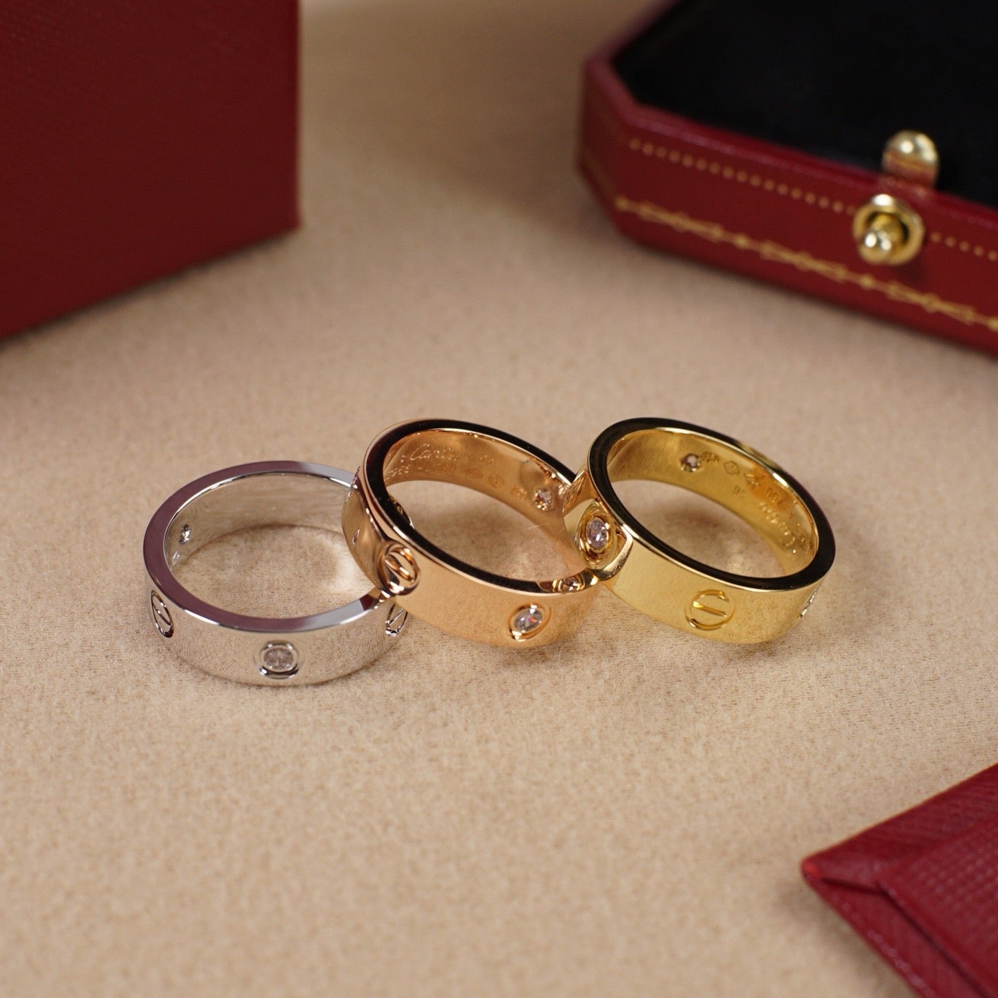 [Lumi Jewelery]LOVE 5.5MM 3 DIAMOND RING