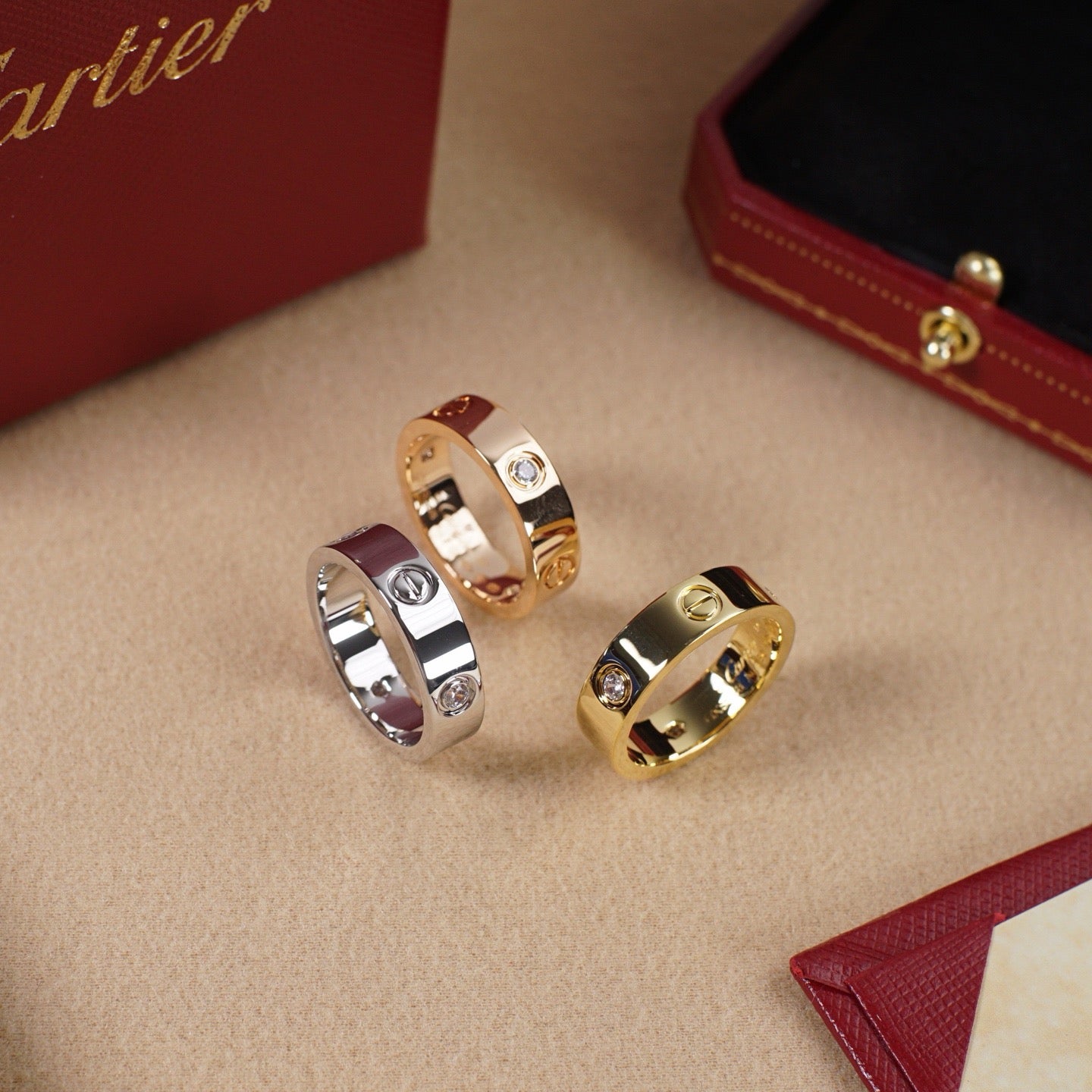 [Lumi Jewelery]LOVE 5.5MM 3 DIAMOND RING
