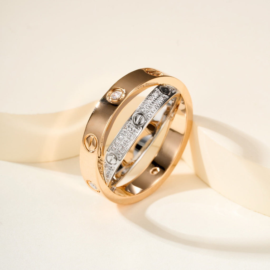 [Lumi Jewelery]LOVE PINK GOLD SILVER DIAMOND DOUBLE RING