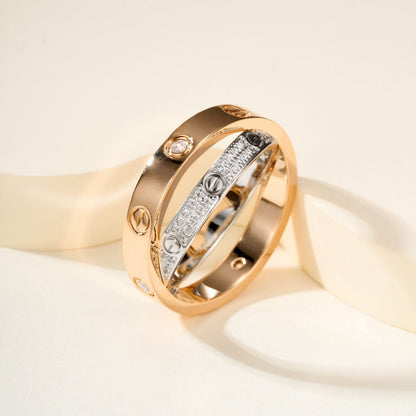 [Lumi Jewelery]LOVE PINK GOLD SILVER DIAMOND DOUBLE RING