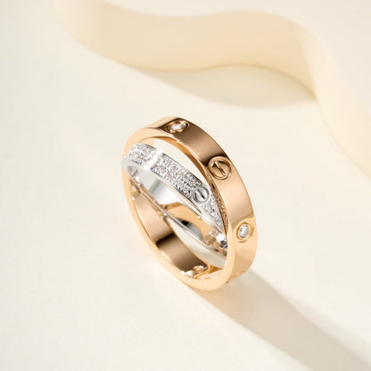 [Lumi Jewelery]LOVE PINK GOLD SILVER DIAMOND DOUBLE RING