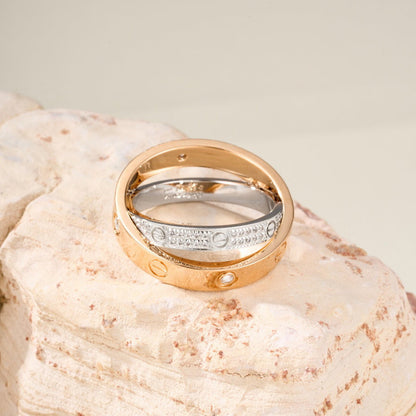 [Lumi Jewelery]LOVE PINK GOLD SILVER DIAMOND DOUBLE RING