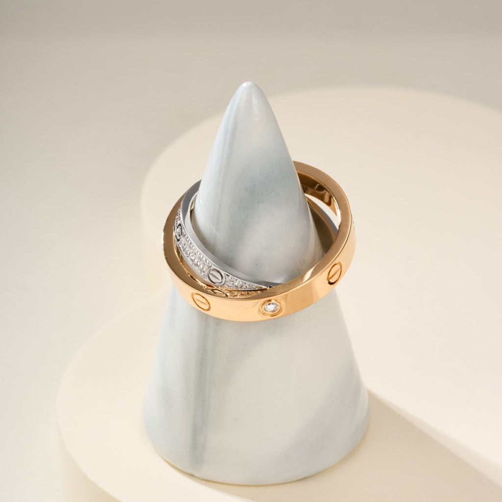 [Lumi Jewelery]LOVE PINK GOLD SILVER DIAMOND DOUBLE RING