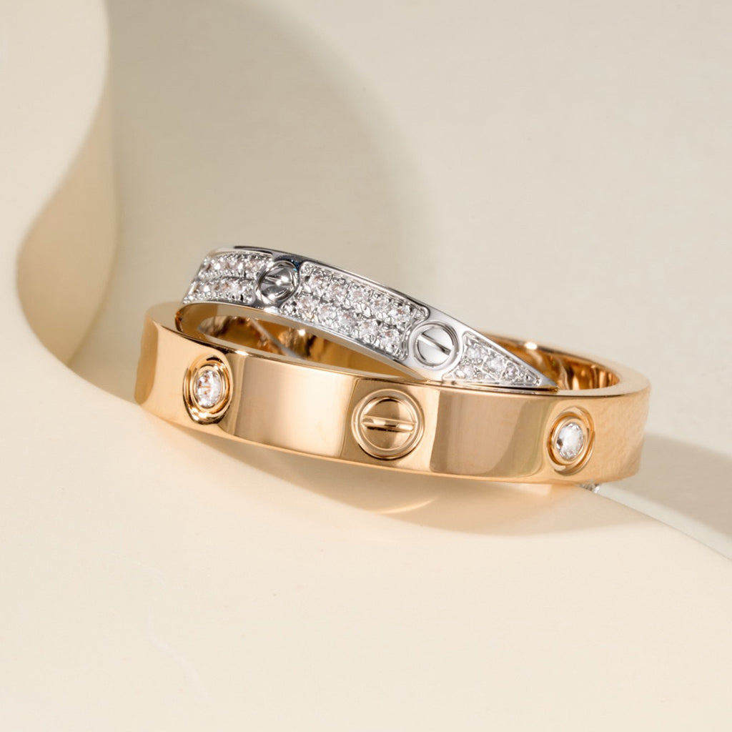 [Lumi Jewelery]LOVE PINK GOLD SILVER DIAMOND DOUBLE RING