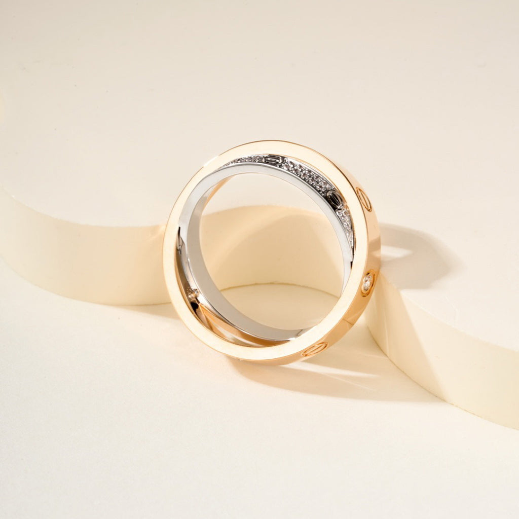 [Lumi Jewelery]LOVE PINK GOLD SILVER DIAMOND DOUBLE RING