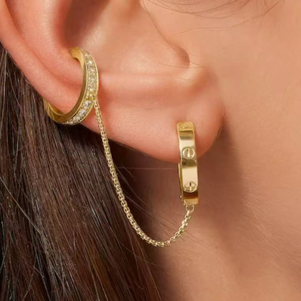 [Lumi Jewelery]LOVE 3.0MM HALF DIAMOND EARRINGS