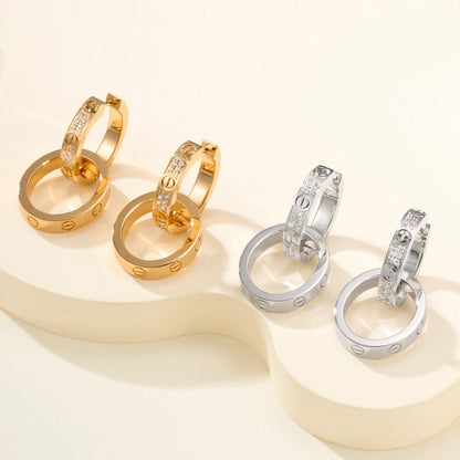 [Lumi Jewelery]LOVE 3.3MM DANGLE HALF DIAMOND EARRINGS