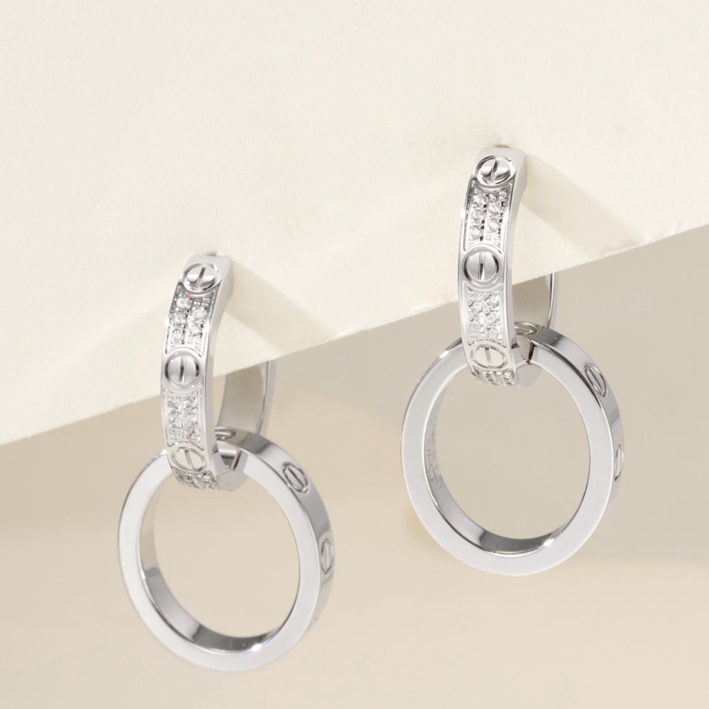 [Lumi Jewelery]LOVE 3.3MM DANGLE HALF DIAMOND EARRINGS