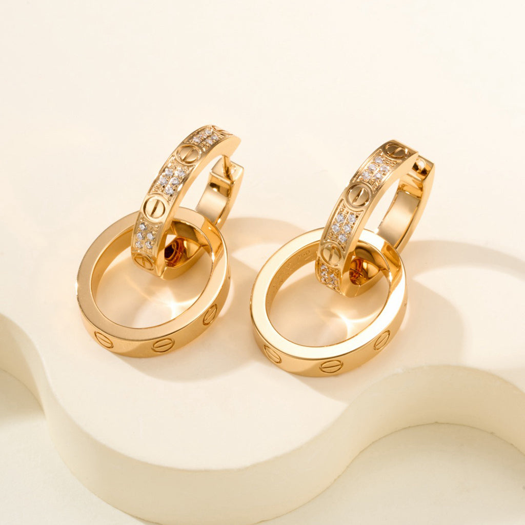 [Lumi Jewelery]LOVE 3.3MM DANGLE HALF DIAMOND EARRINGS