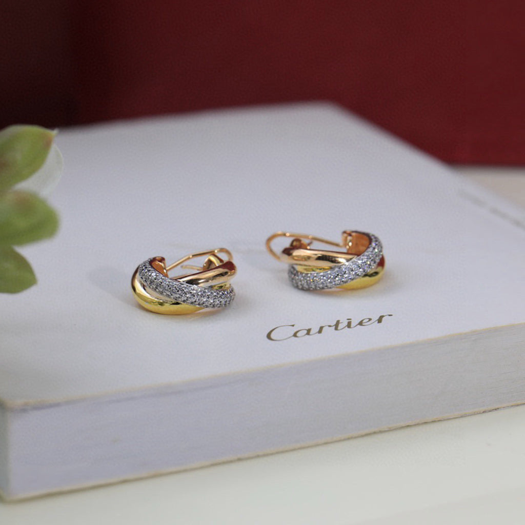 [Lumi Jewelery]TRINITY HALF DIAMOND  CLASSIC EARRINGS
