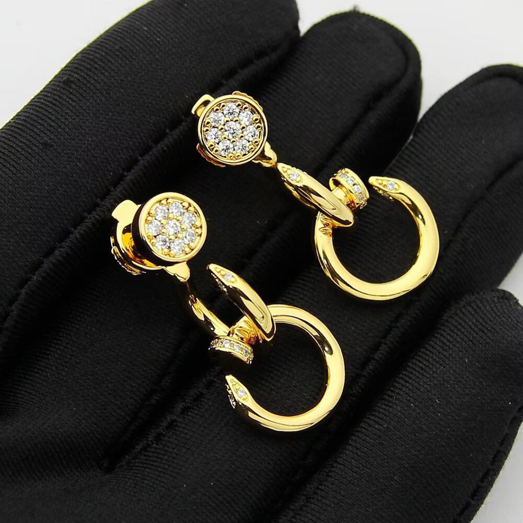 [Lumi Jewelery]JUSTE HALF DIAMOND DOUBLE EARRINGS