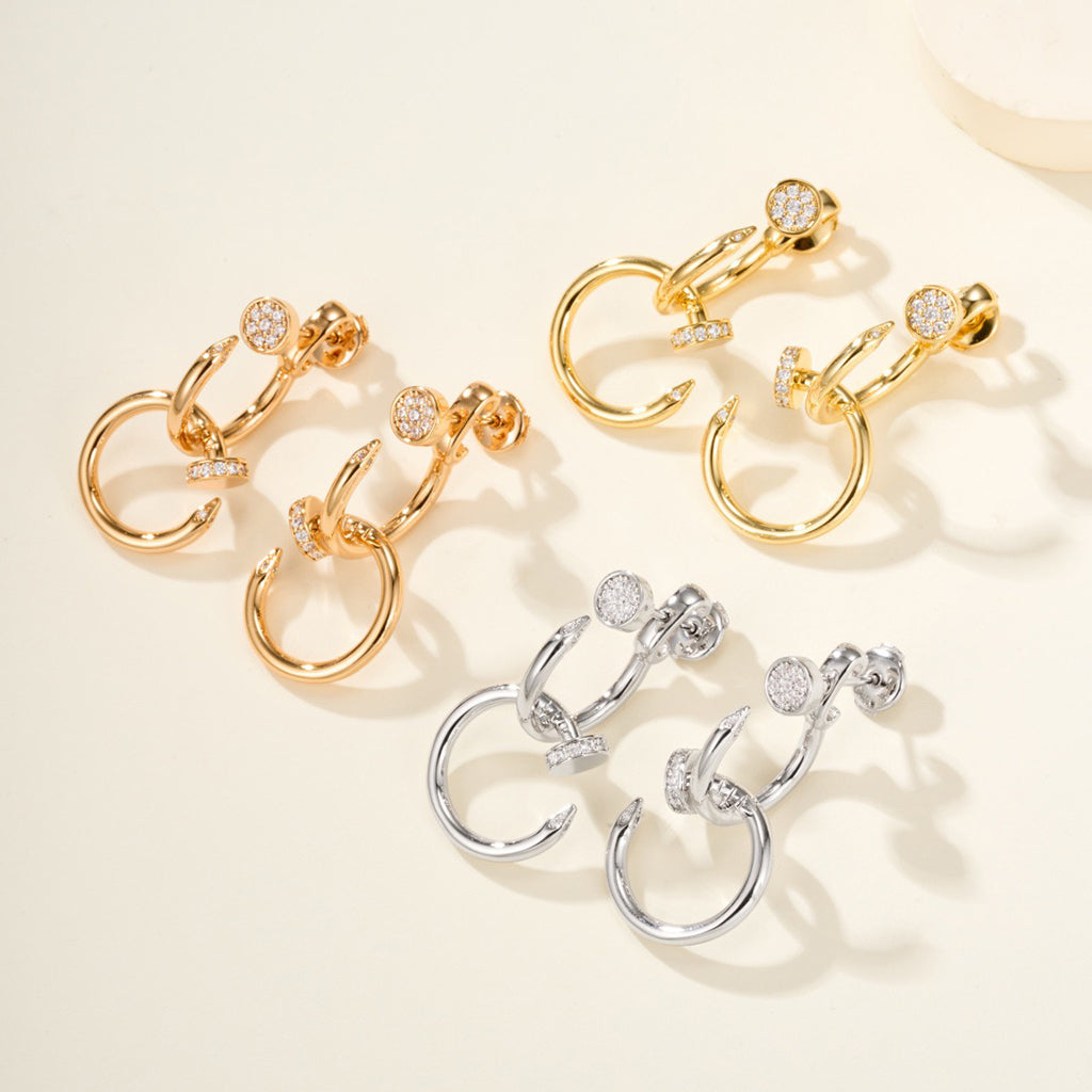 [Lumi Jewelery]JUSTE HALF DIAMOND DOUBLE EARRINGS