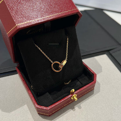 [Lumi Jewelery]LOVE DOUBLE RING HALF DIAMOND NECKLACE