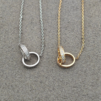 [Lumi Jewelery]LOVE DOUBLE RING HALF DIAMOND NECKLACE