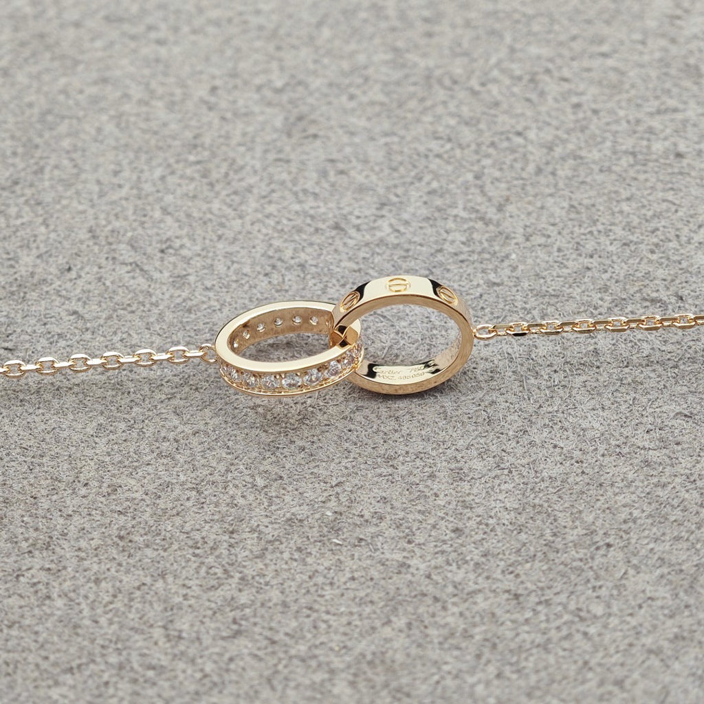 [Lumi Jewelery]LOVE DOUBLE RING HALF DIAMOND NECKLACE
