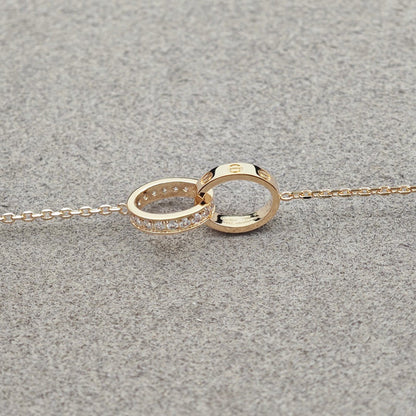 [Lumi Jewelery]LOVE DOUBLE RING HALF DIAMOND NECKLACE