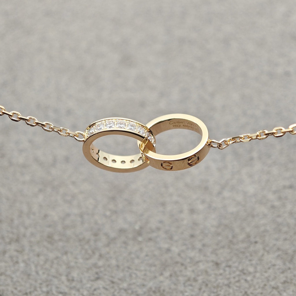 [Lumi Jewelery]LOVE DOUBLE RING HALF DIAMOND NECKLACE