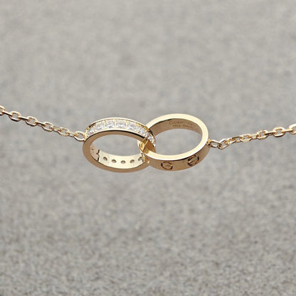 [Lumi Jewelery]LOVE DOUBLE RING HALF DIAMOND NECKLACE