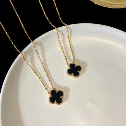 [Lumi Jewels]CLOVER 15MM BLACK ONYX SINGLE FLOWER NECKLACE