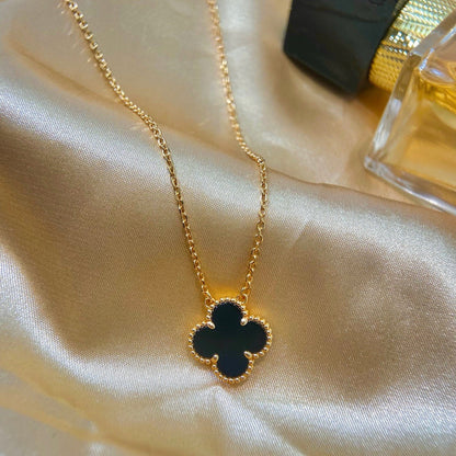 [Lumi Jewels]CLOVER 15MM BLACK ONYX SINGLE FLOWER NECKLACE