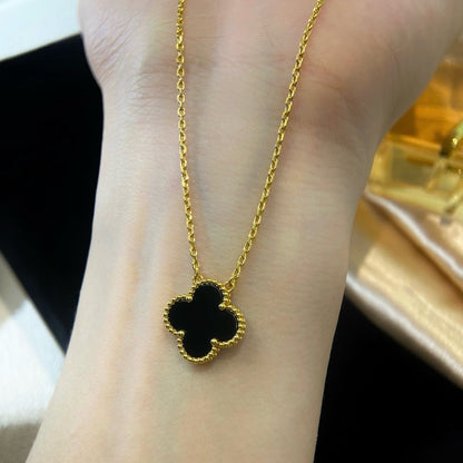 [Lumi Jewels]CLOVER 15MM BLACK ONYX SINGLE FLOWER NECKLACE