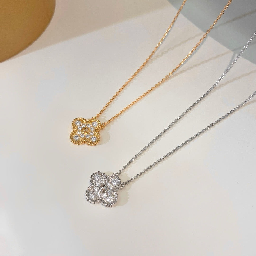 [Lumi Jewels]CLOVER 15MM DIAMOND SINGLE FLOWER NECKLACE