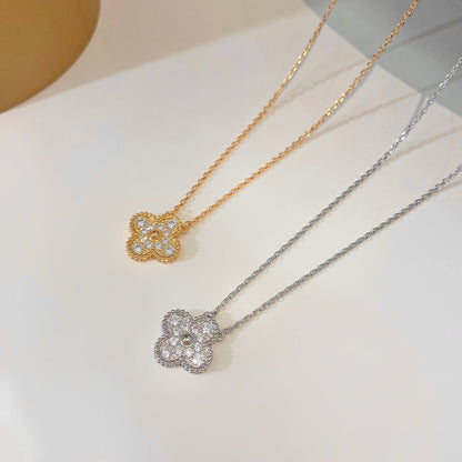 [Lumi Jewels]CLOVER 15MM DIAMOND SINGLE FLOWER NECKLACE