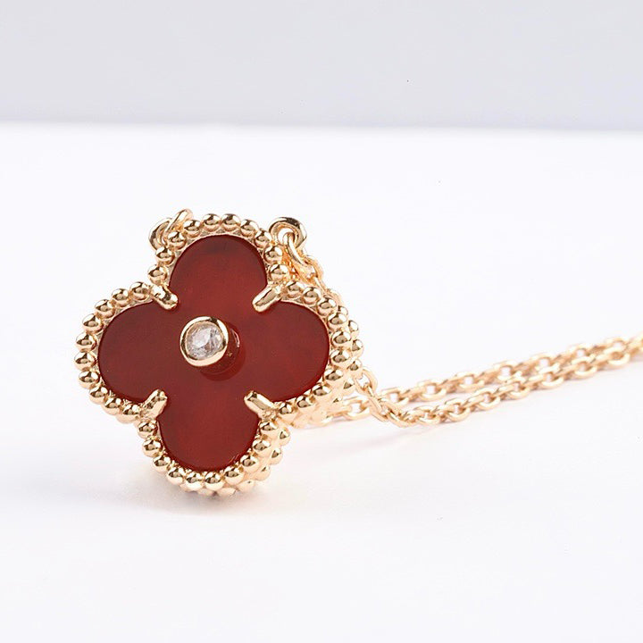 [Lumi Jewels]CLOVER 15MM DIAMOND CARNELIAN NECKLACE