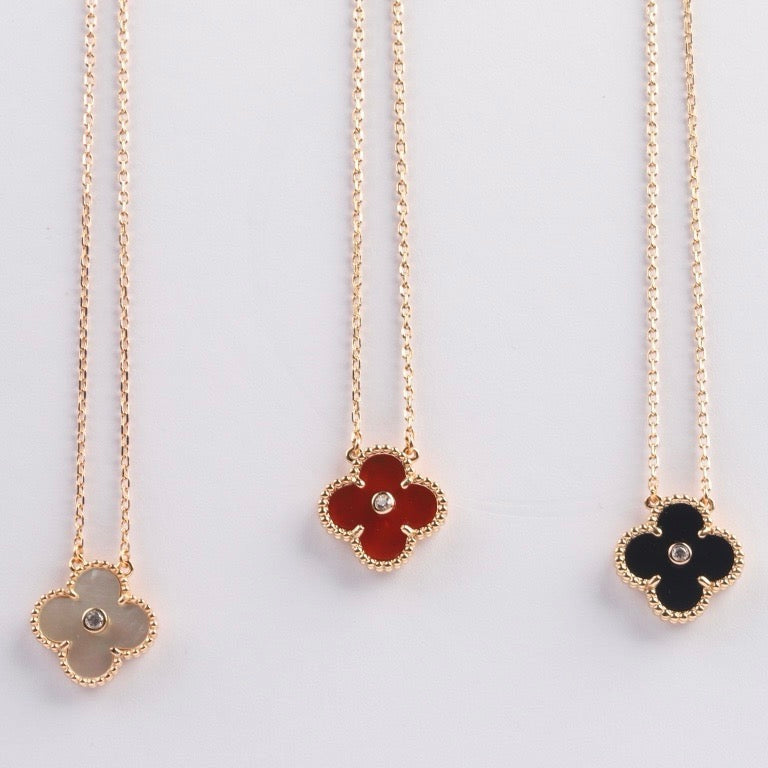 [Lumi Jewels]CLOVER 15MM DIAMOND CARNELIAN NECKLACE