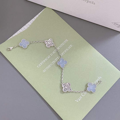 [Lumi Jewels]CLOVER  5 MOTIF DIAMOND PURPLE CHALCEDONY BRACELET SILVER