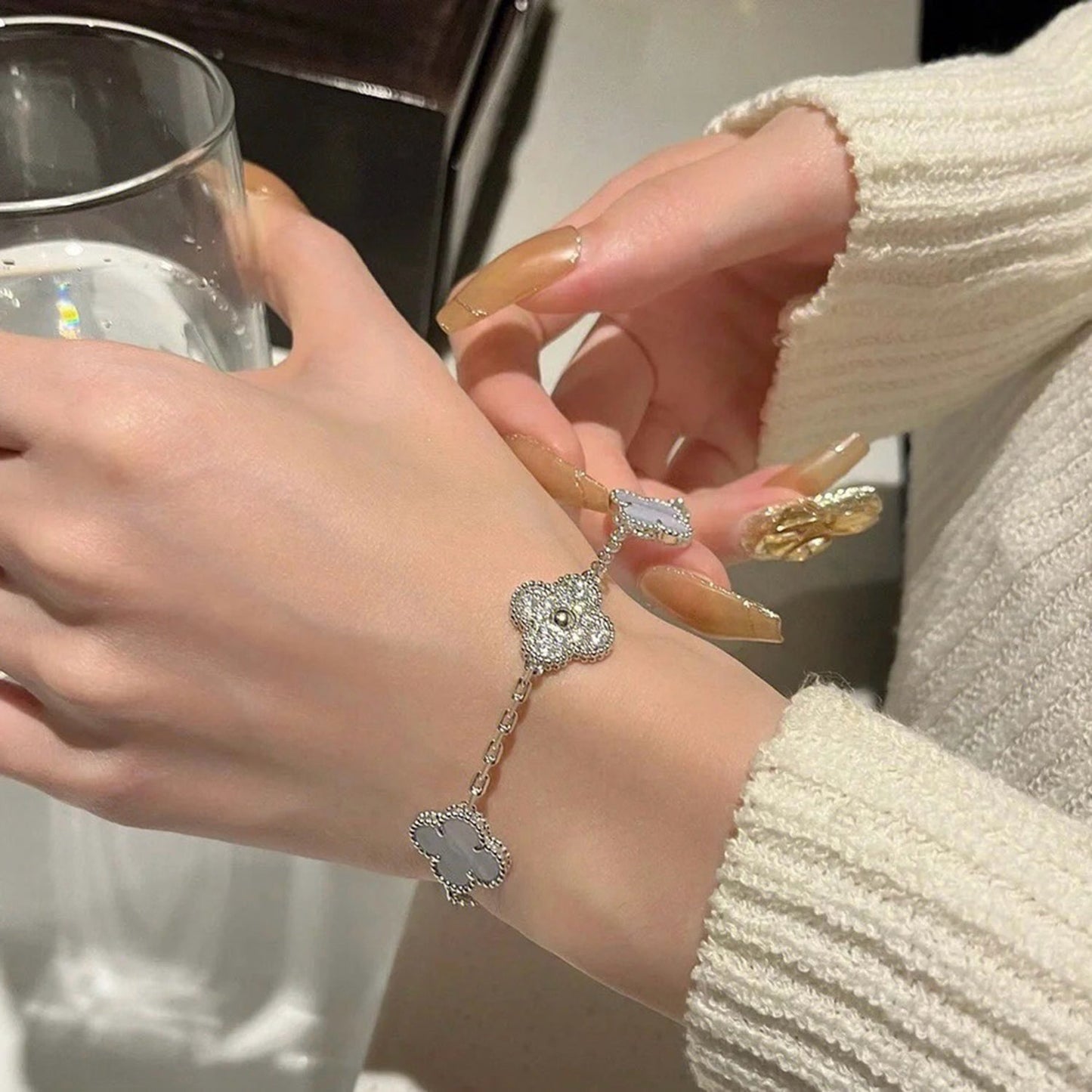[Lumi Jewels]CLOVER  5 MOTIF DIAMOND PURPLE CHALCEDONY BRACELET SILVER
