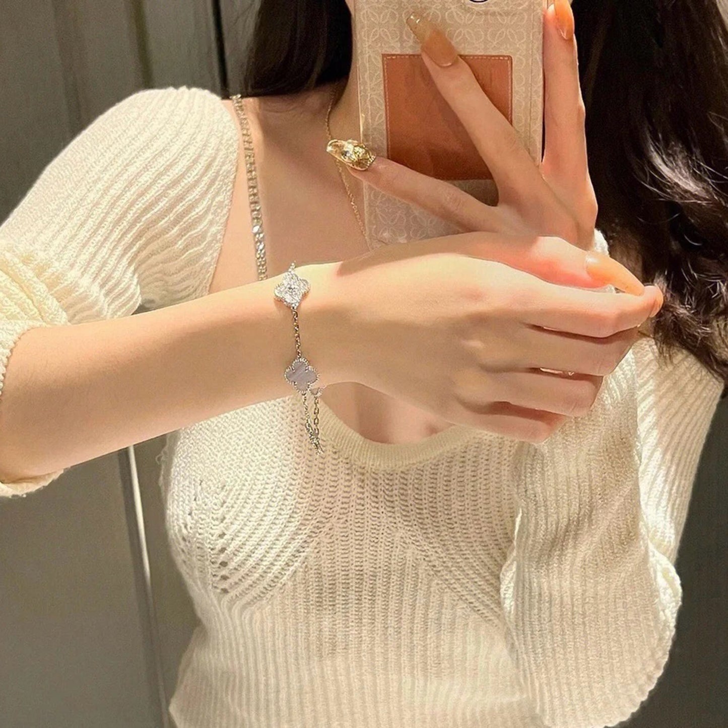 [Lumi Jewels]CLOVER  5 MOTIF DIAMOND PURPLE CHALCEDONY BRACELET SILVER