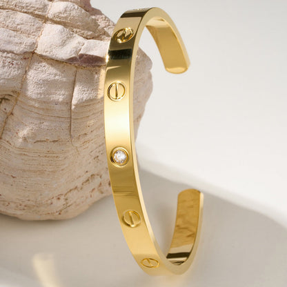 [Lumi Jewelery]LOVE BRACELET 6.1MM 1 DIAMOND OPEN CUFF