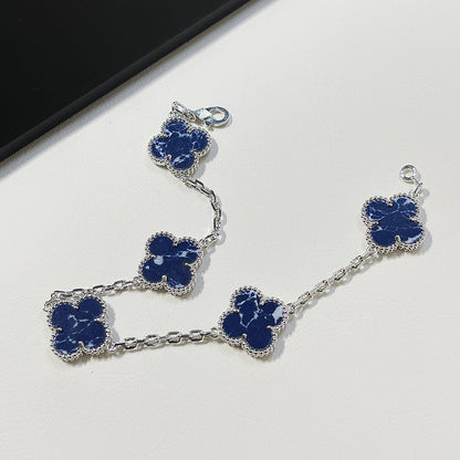 [Lumi Jewels]CLOVER 5 MOTIF PIETERSITE SILVER BRACELET